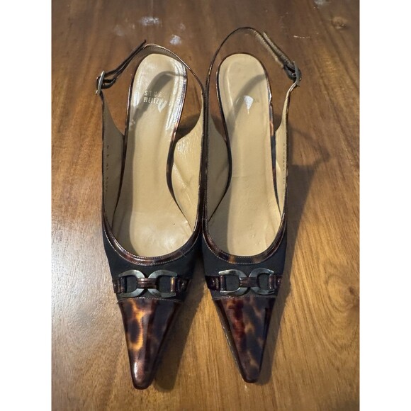 STUART WEITZMAN Women's Black Aspect Tortoise Shell Slingback Pumps Sz 10.5 N - Picture 1 of 12